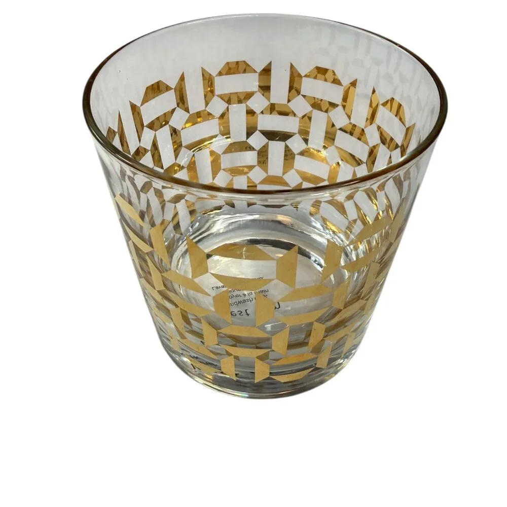 WEST ELM Whiskey Glass Rocks Gold Geometric Pattern. Retro 1960s